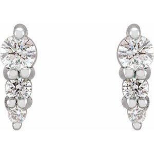 14K White 1/10 CTW Natural Diamond Three-Stone Graduated Bar Earrings - BN & CO JEWELRY