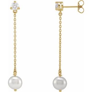 14K Yellow Cultured Freshwater Pearl & 1/2 CT Lab-Grown Diamond Earrings - BN & CO JEWELRY