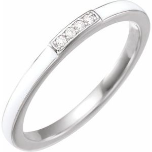 14K White .03 CTW Natural Diamond & White Enamel Stackable Ring - BN & CO JEWELRY