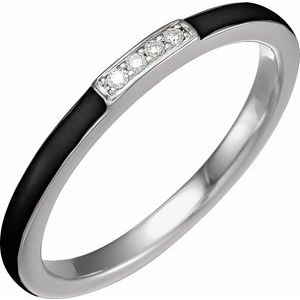 14K White .03 CTW Natural Diamond & Black Enamel Stackable Ring - BN & CO JEWELRY