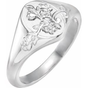 Sterling Silver 10.8 mm Oval Floral Signet Ring - BN & CO JEWELRY