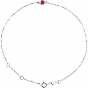 14K White Lab-Grown Ruby Bezel-Set Solitaire 6 1/2-7 1/2" Bracelet - BN & CO JEWELRY