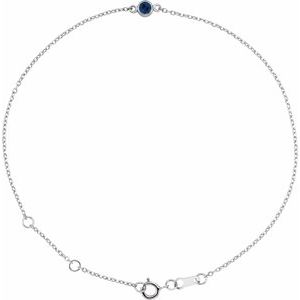 14K White Lab-Grown Blue Sapphire Bezel-Set Solitaire 6 1/2-7 1/2" Bracelet - BN & CO JEWELRY