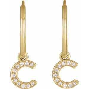 14K Yellow .04 CTW Natural Diamond Single Initial C Hoop Earring - BN & CO JEWELRY