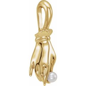 14K Yellow Cultured White Seed Pearl Buddha Hand Pendant - BN & CO JEWELRY