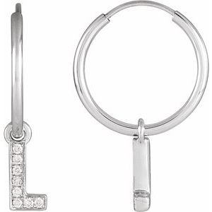 14K White .03 CTW Natural Diamond Single Initial L Hoop Earring - BN & CO JEWELRY