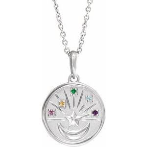 Sterling Silver Petite Multi-Gemstone Celestial Coin 18" Necklace - BN & CO JEWELRY