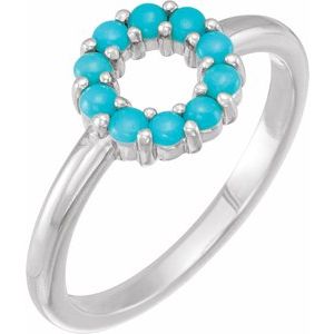 Sterling Silver Natural Turquoise Cabochon Halo-Style Ring - BN & CO JEWELRY